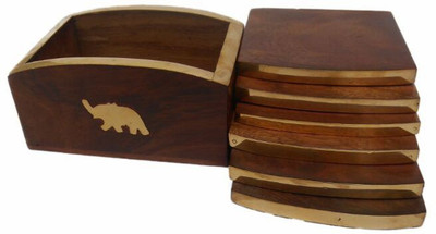 Handicraft Square Reversible Wood Coaster Set(Pack of 6)