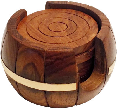 

Shilpi Round Wood Coaster Set(Pack of 6), Brown