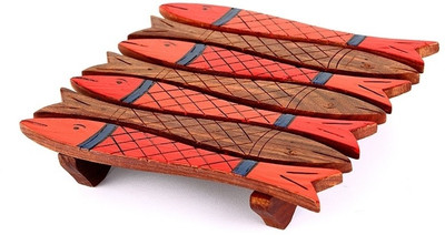 

Indikala Square Wood Coaster(Pack of 1), Orange