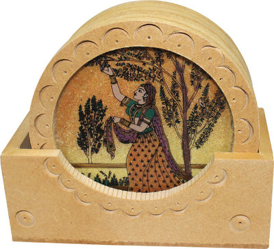 

Bhavikaa Round Wood Coaster Set(Pack of 6), Multicolor