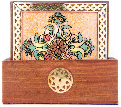 

Shilpbazaar Square Wood Coaster Set(Pack of 6), Multicolor