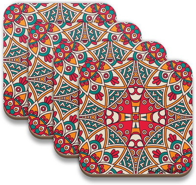 

MiiCreations Square Medium Density Fibreboard Coaster Set(Pack of 4), Multicolor