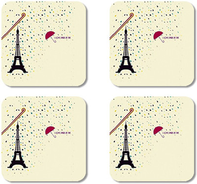 Crackndeal Square Medium Density Fibreboard Coaster Set(Pack of 4), Multicolor