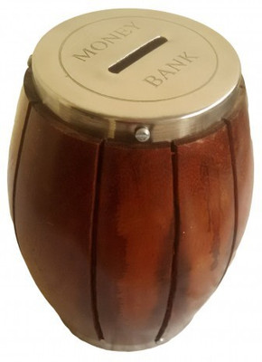 

The Woods Hut Vintage Barrel Coin Bank(Brown)