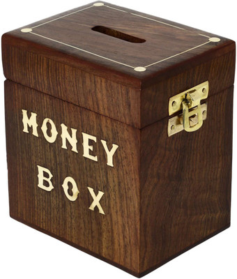 

RoyaltyLane Safe Money BoxSavings Banks Wood Carving Handmade - Piggy Bank Indian Wooden Money Box Coin Bank(Brown)