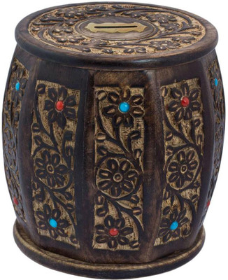 You2deal Wooden Handicraft BarrelShape Antique Style Small Money Coin Bank(Brown)