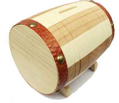 

Nxt Gen Handcrafted Wooden Money / Piggy Bank In Dholak Shape Coin Bank(Multicolor)