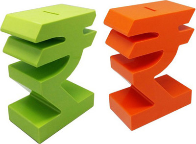 

Tuelip Combo of Two Green And Orange Indian Rupee logo Shape Piggy Bank Coin Bank(Multicolor)