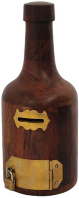 limra handicrafts wooden bottle Coin Bank(Brown)
