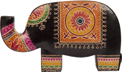 

The Indian Handicraft Store Large Black Leather Elephant Bank Coin Bank(Multicolor)