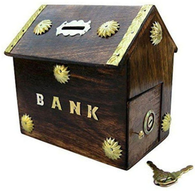 

Worthy Shoppee Antique Wooden Coin Bank(Brown)