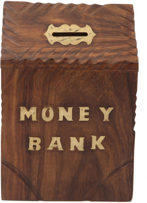 

JaipurCrafts Decorative Hut Carved Coin Bank(Brown, Gold)