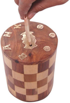 

india wooden handi craft coin piggy money bank Coin Bank(Brown)