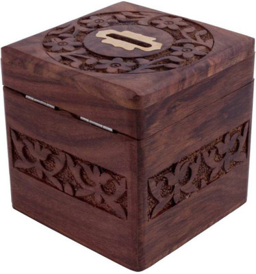 

Seema Crafts Wooden Money Box Coin Bank(Brown)