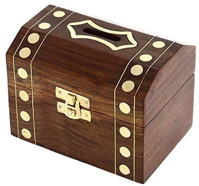 

RoyaltyLane Money Bank Large Wooden Handmade - Coin Money Box for Kids and Adults Wooden - Decorative Piggy Bank Box Coin Bank(Brown)