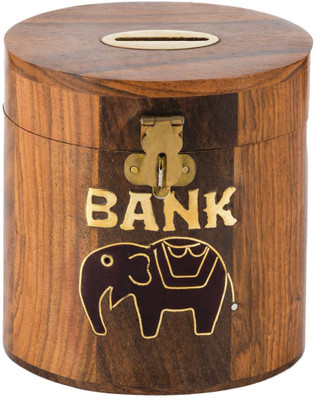 

RoyaltyLane Safe Money Box Barrel Shape - Savings Banks Wood Carving Handmade - Piggy Bank Craft - Coin Bank(Brown)