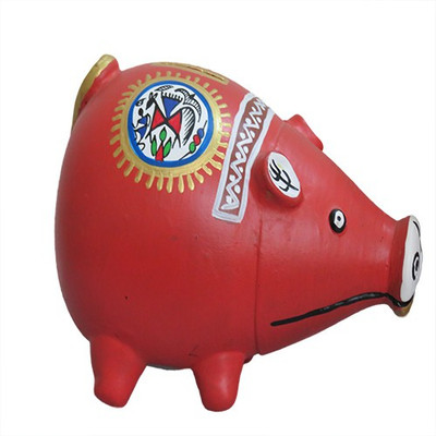 Villagemart Hand Painted Piggy Coin Bank(Red)