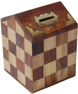 india wooden handi craft coin hut money bank Coin Bank(Brown)