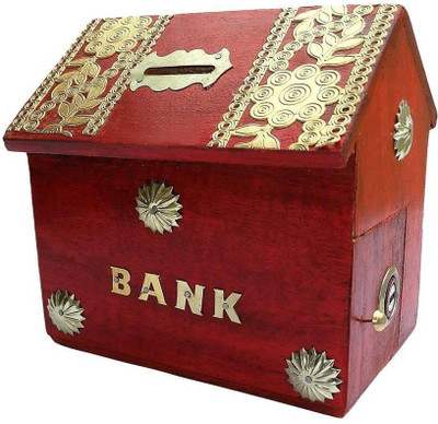 

Seema Crafts wooden hut shape red coin bank Coin Bank(Red)