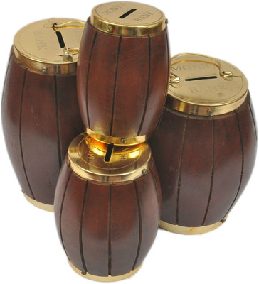 

Artist Haat Brass Dholak Money ( Set Of 4 ) Coin Bank(Brown)