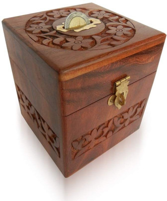 

Crafts Paradise Hand Carved Square Shape Coin Bank(Brown)