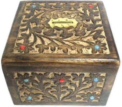 

You2Deal Wooden Handicraft Square Large Coin Bank(Brown)