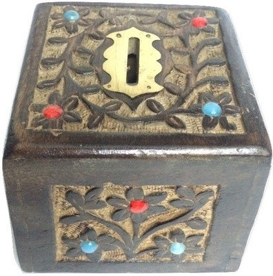 

You2Deal Wooden Handicraft Square Small Coin Bank(Brown)
