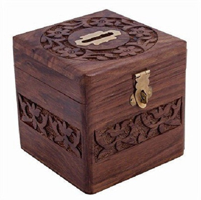 

Craftgasmic Craftgasmic Wooden Coins Storage Box, Money Bank with Carving work and Lock. piggy bank for kids, Gift for Christmas or Birthday Coin Bank(Brown)
