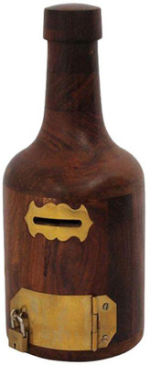 

Craftspoint Sheesham Wood Bottle Shaped Money Bank Coin Bank(Brown, Yellow)