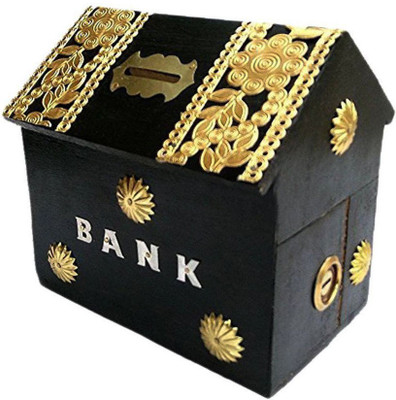 

Asma Collection Woodkartindia Hut Design Coin Bank(Black)