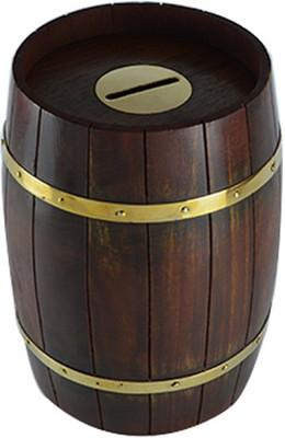 

Craftuno Handcrafted Barrel Shaped Wooden Money Bank Coin Bank(Brown)