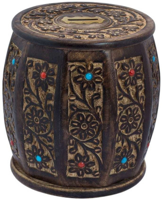 

Woodpedlar Wooden Handicraft Barrel ShapedTredy Children Piggy Money Coin Bank(Brown)