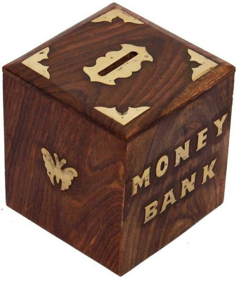 

AbheyArts wooden Cubic Coin Bank(Brown)