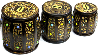 

Aakashi Wooden Carving 3-pc Drum Money Coin Bank(Brown)