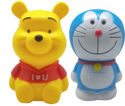 

Tuelip Combo of Two Cartoon Character Pooh And Doremon Piggy Bank Coin Bank(Multicolor)