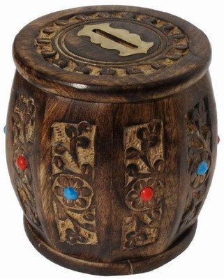 Worthy Shoppee wooden carving dholak Coin Bank Coin Bank(Brown)