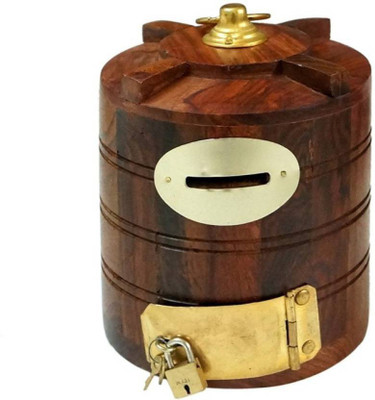 

india wooden handi craft piggy money bank tank Coin Bank(Brown)