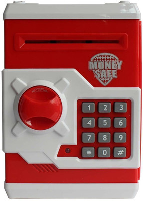 

SMT Money Safe Kids Piggy Savings Bank with Electronic Lock (Red & White ) Coin Bank(Multicolor)