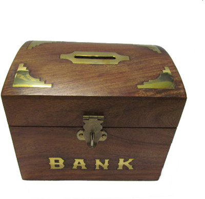 

SC Handicrafts Box Coin Bank(Brown, Gold)