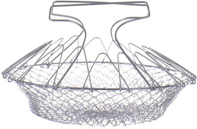 

Krishna Devi Traders LLP Foldable Fry Steam Rinse Strain magic basket Collapsible Strainer(Silver)