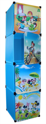 

Bani Kids Plastic 4-Cube Storage Rack Organizer with Doors & Cartoon Patterns PP Collapsible Wardrobe(Finish Color - Blue)