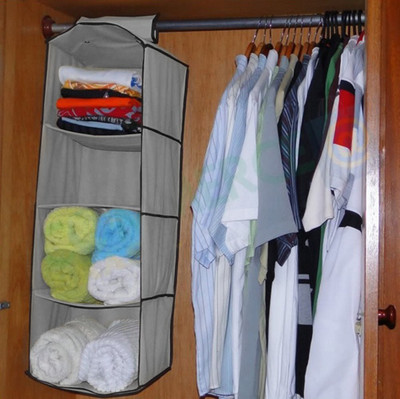 

HOKIPO Hanging 4-Shelf Closet Cloth Organizer Cotton Collapsible Wardrobe(Finish Color - Grey)