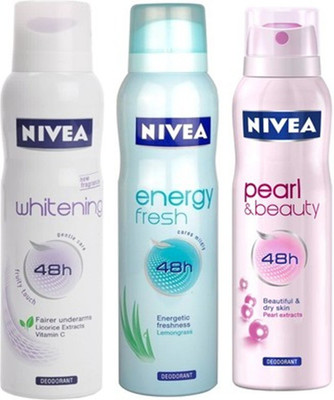

Nivea Whitening Fruity touch,Pearl&Beauty,Energy fresh Deodorants Pack of 3 for Women Combo Set(Set of 3)