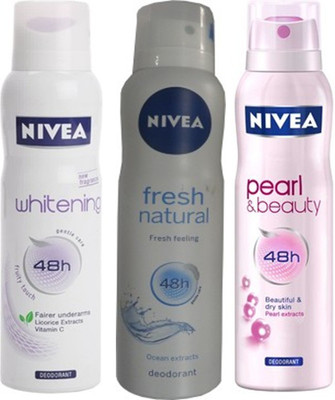 

Nivea Fresh Natural,Pearl&Beauty,fruity touch Deodorants Pack of 3 For Women Combo Set(Set of 3)