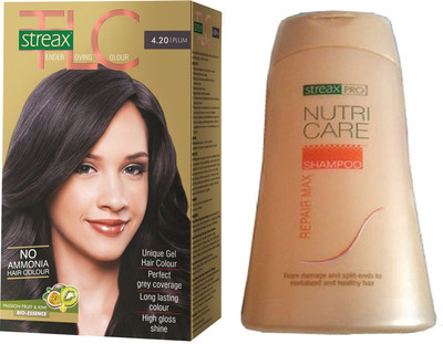 

Streax TLC Plum Hair Color and Pro Nutricare Repair Max Shampoo Combo Set(Set of 2)