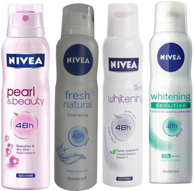 

Nivea Whitening Sensitive ,Fruity Touch,Fresh Natural,Pearl&beauty Deodorants Pack of 4 For Women Combo Set(Set of 4)