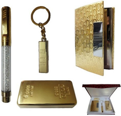

Dharohar The Heritage All 24k Gold Plated – Crystal Pen, Visiting Card Holder, Gold Bar Shape Paper Weight and Key Holder – Combo Corporate Set-III Combo Set(Set of 4)