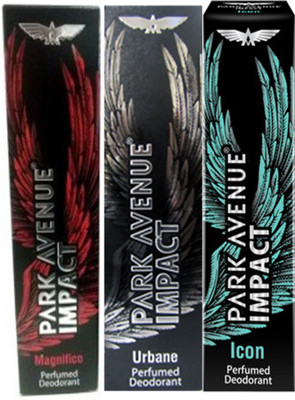 

Park avenue Impact Magnifico,Urbane,Icon prefumed Deodorants pack of 3 for Men Combo Set(Set of 3)