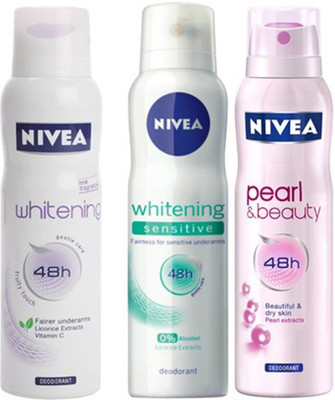 

Nivea Whitening Sensitive,Pearl&Beauty,fruity touch Deodorants pack of 3 For Women Combo Set(Set of 3)