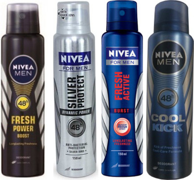 

Nivea Silver Protect Dynamic Power,Cool Cick,Fresh Active Burst,Fresh Power Boost(Set Of 4)Deo For Men Combo Set(Set of 4)